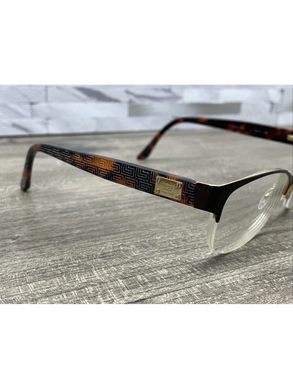 Versace Designer Eyeglasses 1222 1344 Gold Brown Tortoise Flex Hinge 53-17-140